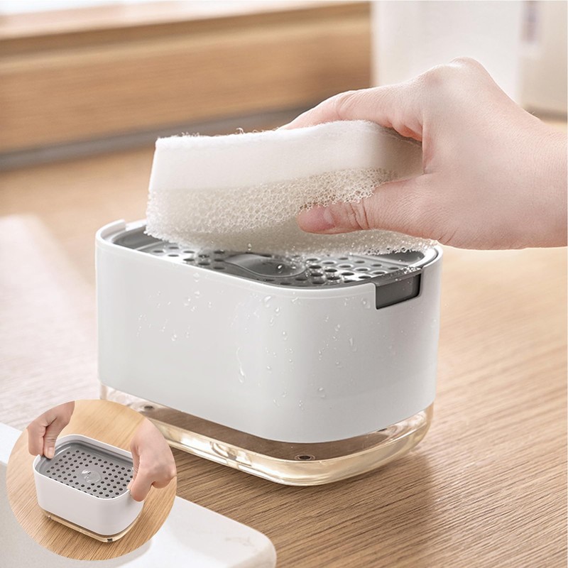 RUFCRIL Soap Pump Dispenser and Sponge Holder with Sponge, 10