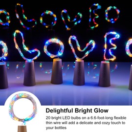 Wine Bottle Lights with Cork, Twinkle Lights 10 Pack 20 LED Waterproof Battery Operated Cork Lights, Silver Wire Mini Fairy Lights for Liquor Bottles DIY Party Christmas Wedding Décor Multicolor