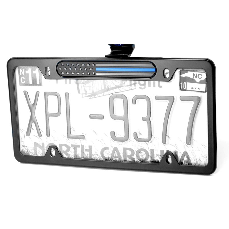 MULL Stainless Steel License Plate Black Frame American (Thin Blue