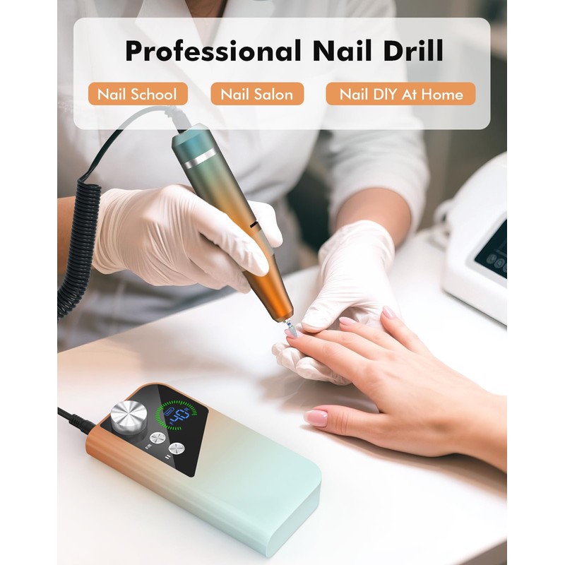 HOMEASY Nail Drill 40000RPM - Rechargeable Nail File with Bits,