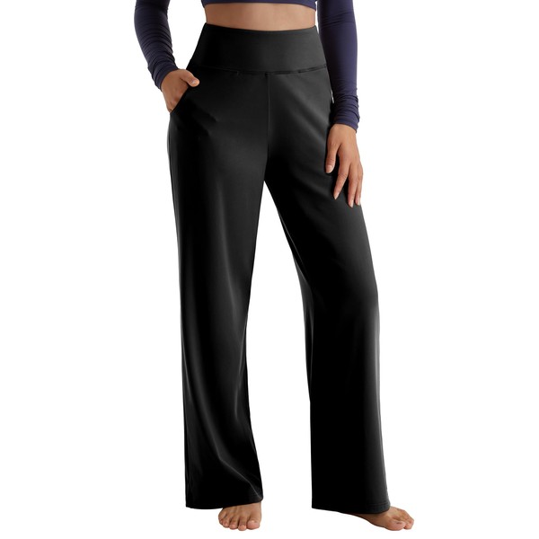 MOOSLOVER Women Trouser Style Wide Leg Yoga Pants with Pockets