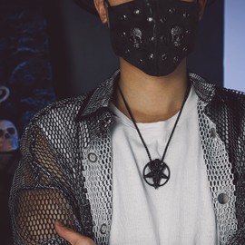 Bandmax Satan Pendant Necklace Men Boys Stainless Steel Curb Chain Baphomet Pentagram/Goat Head/Still Picture Baphomet/Leviathan Cross Necklace Gothic Jewellery Chain Length 55 cm + 5 cm, Metal, No