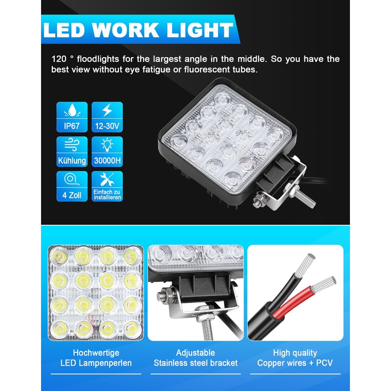 SKYWORLD 12 V 48 W LED Work Light, 4 Inch