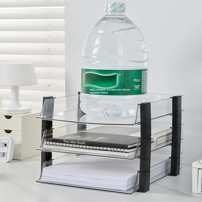 RHONZHAO Clear Stackable Paper Tray, 2-Tier Desk Organizer for Office