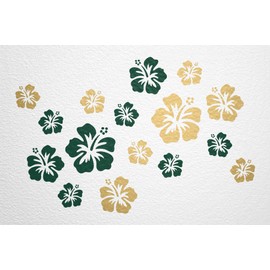 WANDfee Wall Tattoo Hibiscus Flowers Hibiscus Flowers Choice of Colour Wall Sticker Tile Stickers Gold Dark Green
