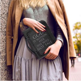 Kuiaobaty Leather Bible Cover with Handle Carrying Bible Case Church Bag Bible Protective Tote with Matched Leather Keychain for Adults Kids Youth God is Within Her She Will Not Fall