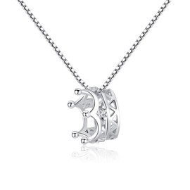Bellitia Jewelry Women's Crown Necklace Princess Necklace Gifts with Shiny CZ Diamond Made of Sterling Silver 925, Sterling Silver Diamond, Cubic Zirconia