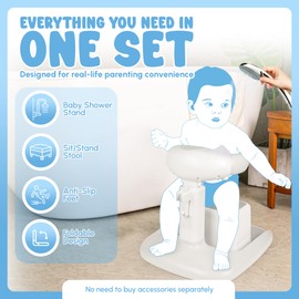 Adjustable Shower Stand with Sit Stool for Infant & Toddler Bathing