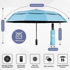 Yoobure Double Vented Canopy Travel Umbrella, Automatic Umbrellas for Rain, Windproof Compact Umbrella for Car, UV Umbrella Sun Umbrella for Walking, Portable Large Umbrella for Backpack, Lightweight