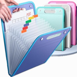 4PCS A4 File Organiser, Organiser Folder with 13 Pockets Expanding Folder Portable Plastic Expandable File Folder, Paperwork with Double Buttons Closure, Waterproof Document File Folders