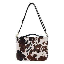 Suobstales Brown Cow Print Bible Covers with Shoulder Strap PU Leather Durable Bible Case for Women Men Bible Bag Tote Book Carrying Case Christian Bible Accessories with Handle, 2XL