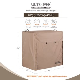ULTCOVER Waterproof Firewood Racks Cover 4 Feet Heavy Duty Outdoor Logs Holder Stand Cover