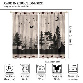 Vintage Rustic Deer Curtains, Forest Wildlife Wolf Silhouette On Old Farmhouse Lodge Wooden Board, Blackout Rod Pocket Window Drapes for Living Room Bedroom Bathroom (21x45in) x2 Panels