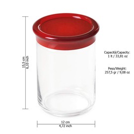 1 Liter Unbreakable Plastic jar, Height 15.5 cm, Trendy line by Omadadesign, Red
