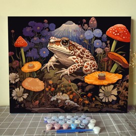 Tucocoo Mushroom Paint by Numbers for Adults Kids Oil Paint DIY Craft Paintings Art Set on Canvas Paint by Number Kits Acrylic Artwork Art Wall Art Room Decor Crafts Colorful Frog 16x20inch No Frame