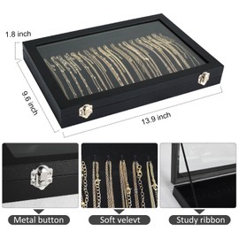 Bigingjia Jewellery Organiser and Necklace Box with Velvet Touch and Clear Lid,Necklace Organiser - 20 Hook Display Stand and Lockable Security,Necklaces Holder Tray for Jewellery Box.