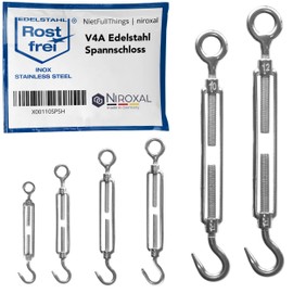 Pack of 10 Stainless Steel Turnbuckles with Hook and Eye Rust-Proof V4A in Accordance with DIN 1480 1478 Rope Tensioner Hook Eye Screw Tensioner Tensioning Screw M 4 mm