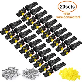 Twippo 20 Kits 2 Pin Connector Automotive Electrical Connectors Quick Disconnect 2 Wire Waterproof Connector Terminal Plug Kit with Ratchet Crimping Tool