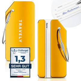 Travely Premium Luggage Tag - Easy to Recognize, Robust & Safe - Includes Name Plate and Privacy Protection I Versatile and Practical Address Tag, Name Tag & Luggage Tag
