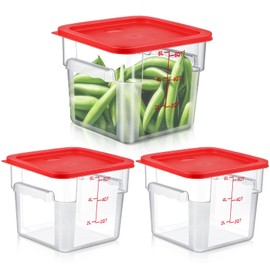 Ziliny Commercial Food Storage Containers with Lids 6 Qt Square Polycarbonate Containers with Scale Clear Airtight Cereal Storage Containers for Pantry Home Restaurant (10 Sets)