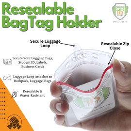25 Pack - RESEALABLE Clear Plastic Luggage Identification Tags with Loops Included - Business Card or Photo Insert Bag Tags - Great for Travel and Student ID?s by Specialist ID