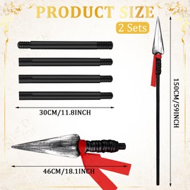 DoubleFill 2 Sets Easter Large Spartan Spear 60 Inch Native Warrior Plastic Spear Prop Roman Costume Spear Weapon Detachable Cosplay Accessory for Adults Kids