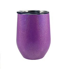 Trend Setters 12 oz Stemless Stainless Steel Wine Tumbler with Lid - Purple Glitter