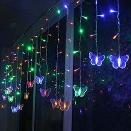Butterfly Curtain Lights, 8 Modes 48LED Twinkle String Lights 4.9FT USB Powered Window Fairy Lights with Remote for Room Bedroom Party Wedding Holiday Christmas Patio Decoration (Multi-Colored)