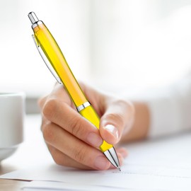 ZENSCRIBE® Ergonomic Ballpoint Pen, Pack of 10, Premium Ballpoint Pen Set, High Quality, Non-Slip Ballpoint Pen for Easy and Soft Writing, Blue Writing Ballpoint Pen Yellow