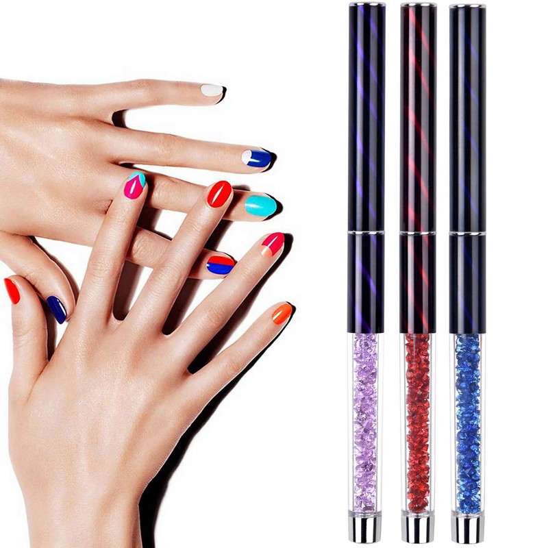 Ycyan 3Pcs Oval Gel Nail Brush Set Rhinestone Handle Professional