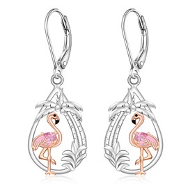 Pink Flamingo Earrings for Women Dangle 925 Sterling Silver Flamingo Earring Rose Gold Flamingos Jewelry Charms Birthday Valentines Gifts