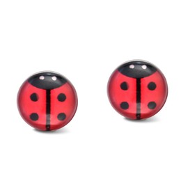 Small Red Enamel Beetle or Ladybird 925 Sterling Silver Stud Earrings, enamel
