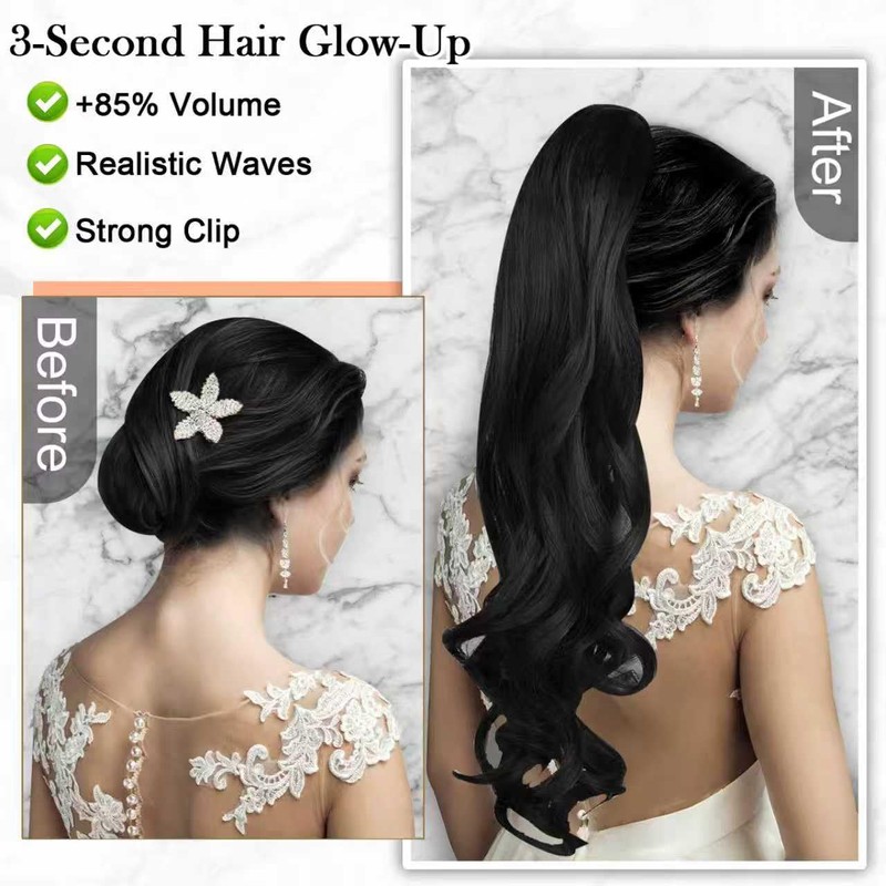 Black Ponytail Extension 24"Claw Clip Ponytail Extension Long Pony Tails