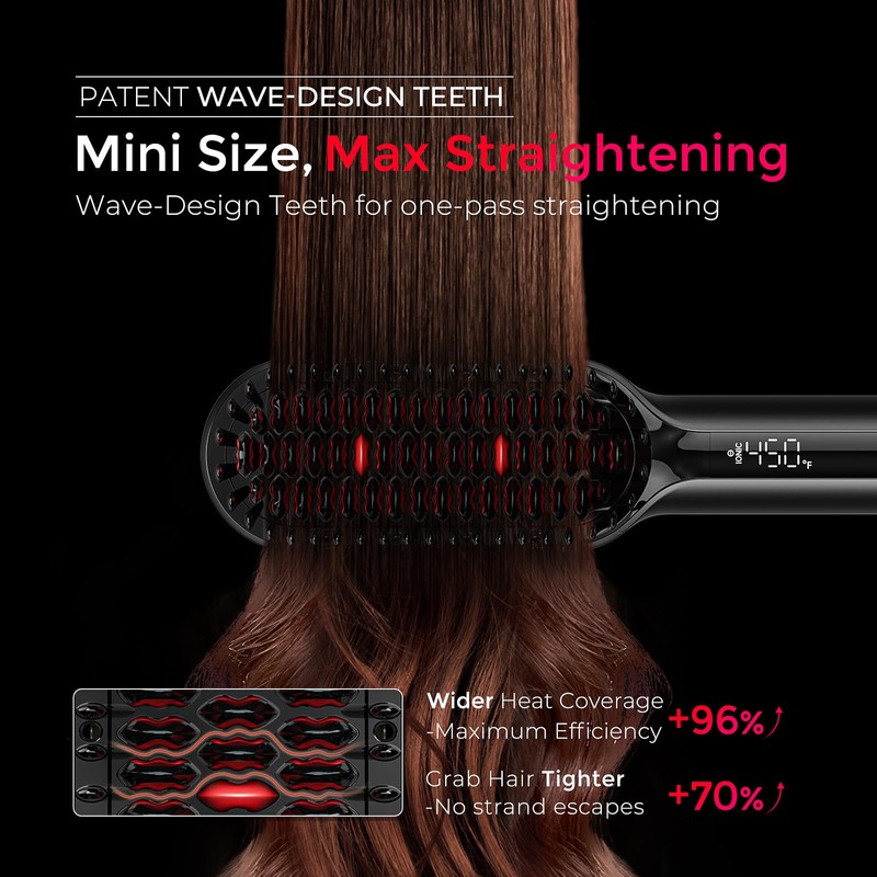 TYMO Hair Straightener Brush - Upgraded Ionic Compact Straightening Brush