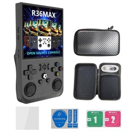 R36 max Handheld Game Console, Creative Games, USBRechargeable,14+Age Group, Non-Wireless, PolymerBattery, Portable Gaming Device-Black/White/Purple - Color: Black, Storage Capacity: 64G