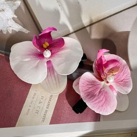 1 Pc Orchid Flower Hair Clip,Flower Hair Clip Cute Pink Orchid Side Barrettes Elegant Suitable for Wavy, Straight Hair, Curly, Sweet and Barrettes Accessories（Pink ）