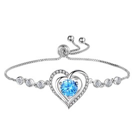 yipima 925 Sterling Silver Heart Bracelet for Women Zircon Inlay Love Heart Charm Chain Bracelet Bangle with Adjustable Length (silver-blue)