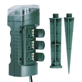 Uninex EC1607 Outdoor Yard Stake with Mechanical Timer, Photocell Light Sensor, Weatherproof, Extra Long, 6-Outlet, UL Listed, 6-Foot