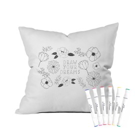 Oh, Susannah Draw Your Dreams Coloring Throw Pillow Cover (1 18 by 18 Inches) with Permanent Fabric Markers Included