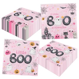 Servilletas de fiesta de Halloween Little Boo para baby shower, decoraciones de fiesta, Halloween, Little Boo para baby shower, decoraciones de fiesta (rosa)
