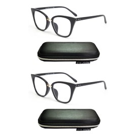 EYE ZOOM 2 Pack Ladies Cat Eye Reading Glasses for Women, Black +2.00