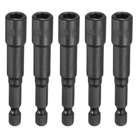 HARFINGTON 5pcs Magnetic Nut Driver 6mm Hex Drive Socket CR-V Steel Power Screw Drill Bits Socket Wrench Tools with 1/4" Quick Change Hex Shank for Power Drills Impact Drivers, Black