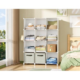 HOMIDEC Closet Organizer, 12-Cube Closet Organizers and Storage, Portable Closet Shelves, Clothing Storage (White)
