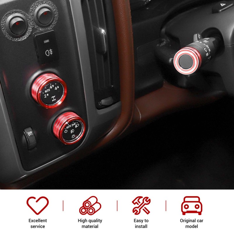 PDKLIN for Silverado Center Console Knob Cover Trim Ring Red