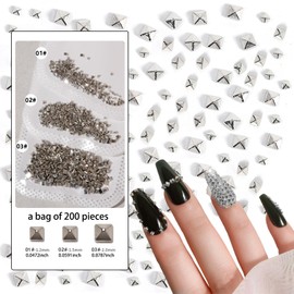 XEAOHESY 600 Pieces Silver Spire Nail Studs Spike Nail Rivets Alloy Mini Metal Rivet Nail Charms for Nails Flat Back Spire Nail Charms Silver Nail Charms for Women Nail Art（3 Sizes）