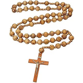 CLGIFT Giant Big Beads Rosario Natural Wood Jesus Wood Cross XL Large 37" Wall Rosary