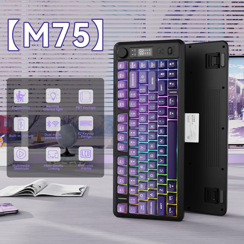 ZIYOU LANG M75 Wireless Gaming Keyboard, RGB Backlit Rechargeable 2000mAh