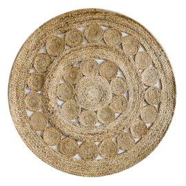 NATURE4U Handwoven Jute Area Rug, Natural Yarn, Hand Crafted Design, Rustic Vintage Braided Reversible Rug, Eco Friendly (3 Feet Round)