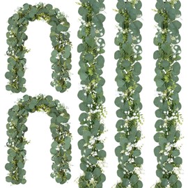 CQURE 5Pcs Eucalyptus Garland,Artificial Eucalyptus Leaves Table Greenery Garland Wreath Vines for Wedding Table Fireplace Bedroom Room Decor