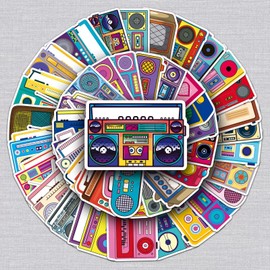 Radio Aufkleber für Jugendliche Erwachsene 50 Stück Radio/Wireless Vinyl Sticker Set Auto Motorräder Fahrrad Skateboard Snowboard Gepäck Laptop Koffer Helm Motorrad Computer